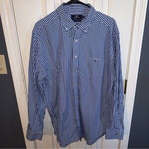 Vineyard Vines Men's Navy and White Gingham Button-Down Performance Shirt